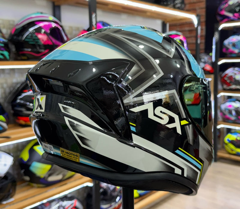 CAPACETE ASX DRAKEN PILOT BRILHO PRETO AZUL E AMARELO