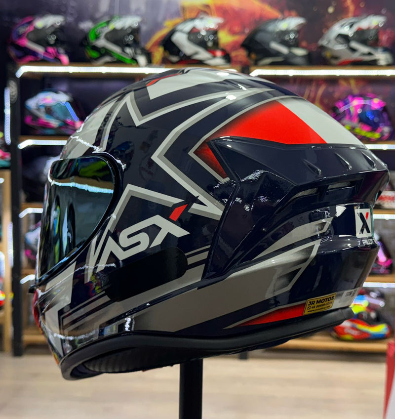 Capacete ASX DRAKEN PILOT BRILHO AZUL BRANCO VERM