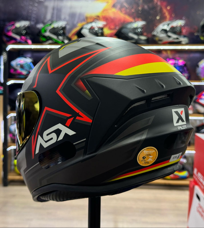 CAPACETE ASX DRAKEN PILOT FOSCO PRETO VERM. E AMARELO