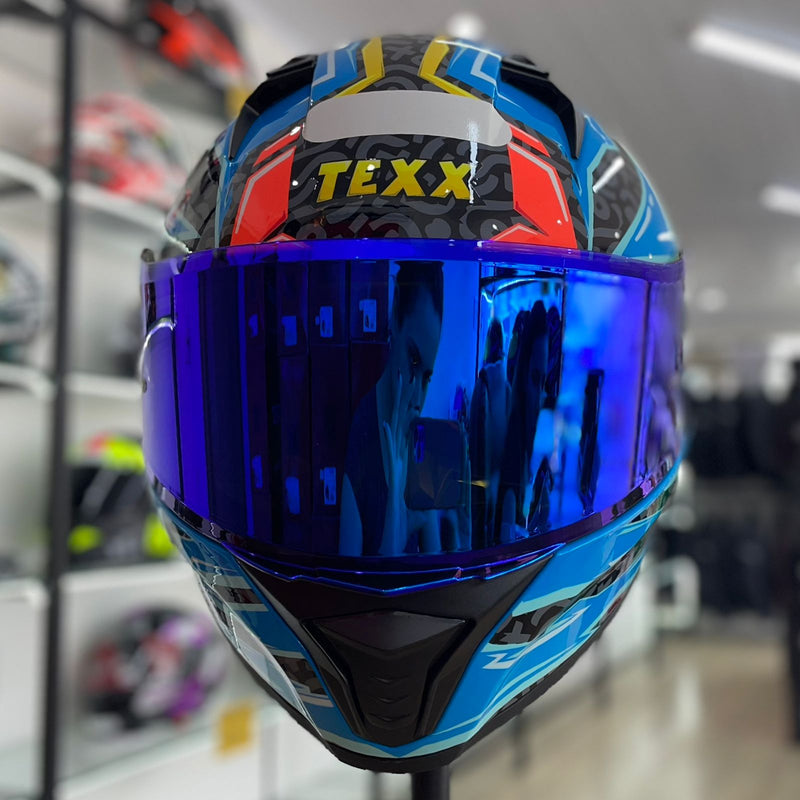 Capacete TEXX RAPTOR ARCADE AZUL VERDE ROSA BRILHO