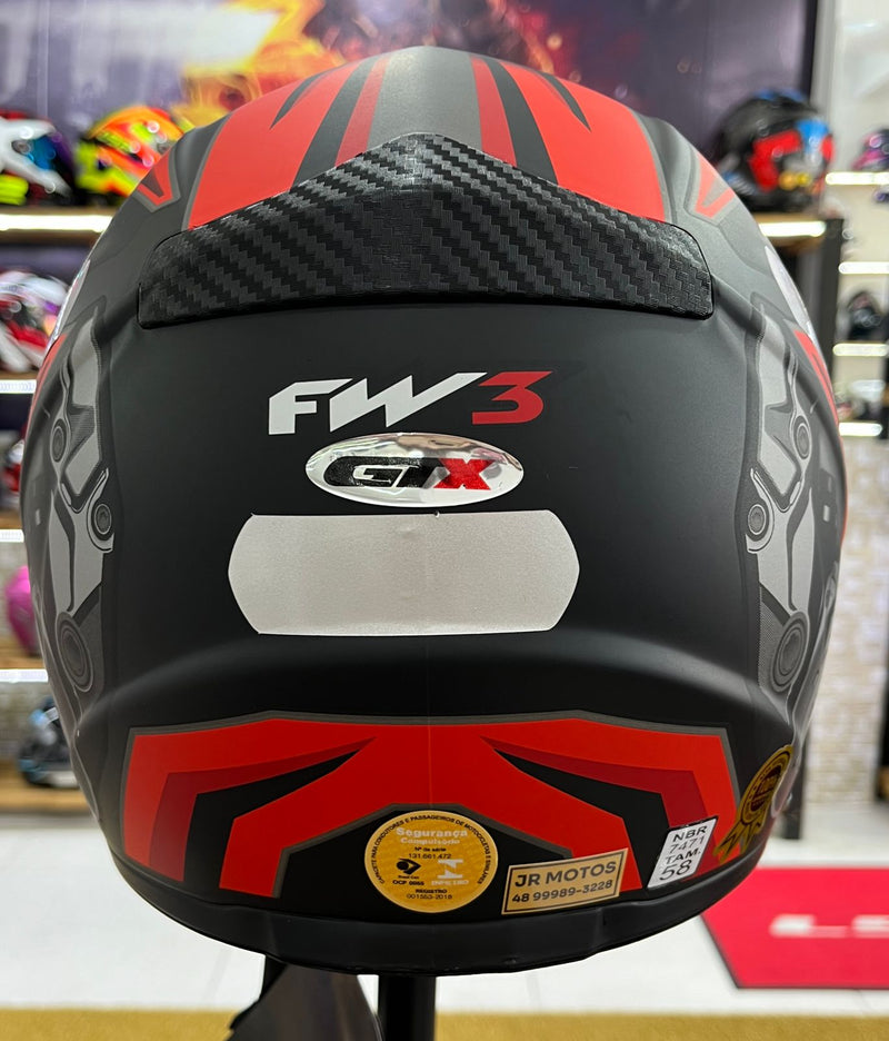 Capacete FW3 GTX R1 Preto fosco e vermelho, com óculos interno