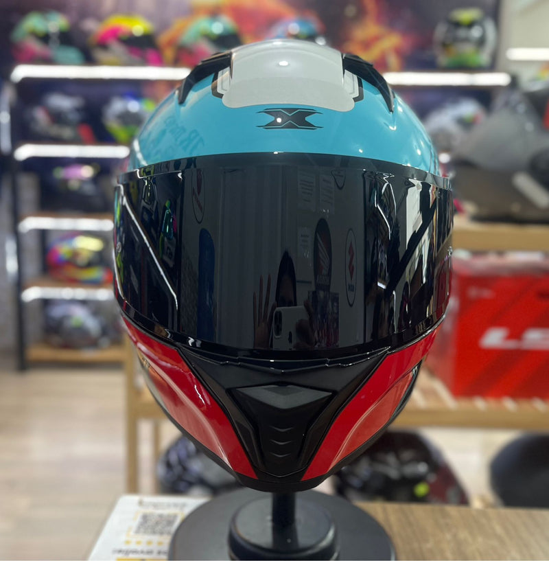 Capacete TEXX RAPTOR HORNET AZUL VERMELHO BRANCO