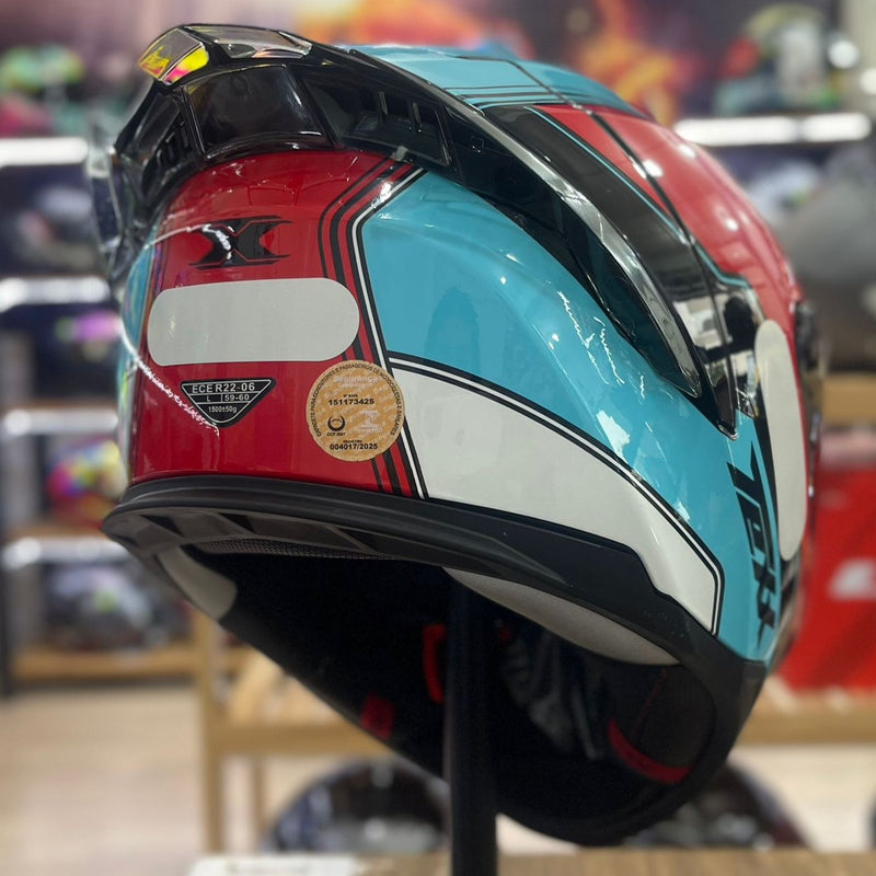 Capacete TEXX RAPTOR HORNET AZUL VERMELHO BRANCO
