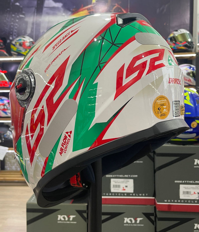 Capacete LS2 FF358 Draze Branco, verde e vermelho