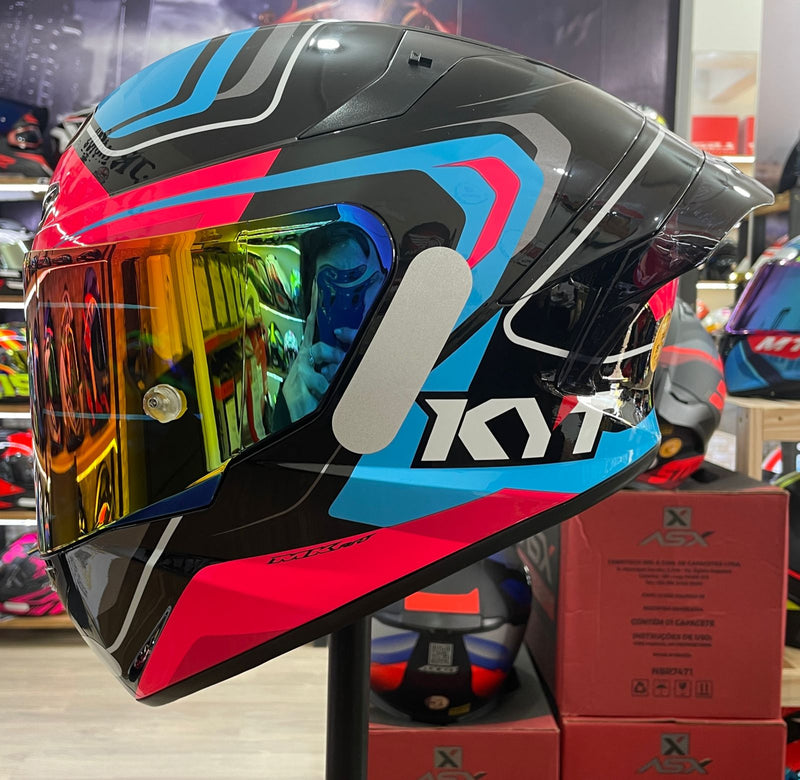 Capacete KYT TT COURSE Overtech Black, Pink + VISEIRA COLORIDA E AEROFOLIO