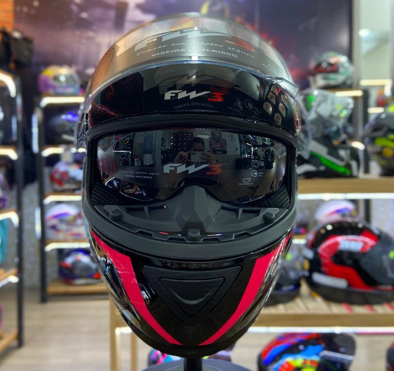 Capacete FW3 GTX STAR PRETO  TIFANY COM ROSA