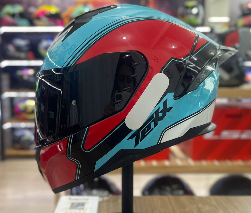 Capacete TEXX RAPTOR HORNET AZUL VERMELHO BRANCO
