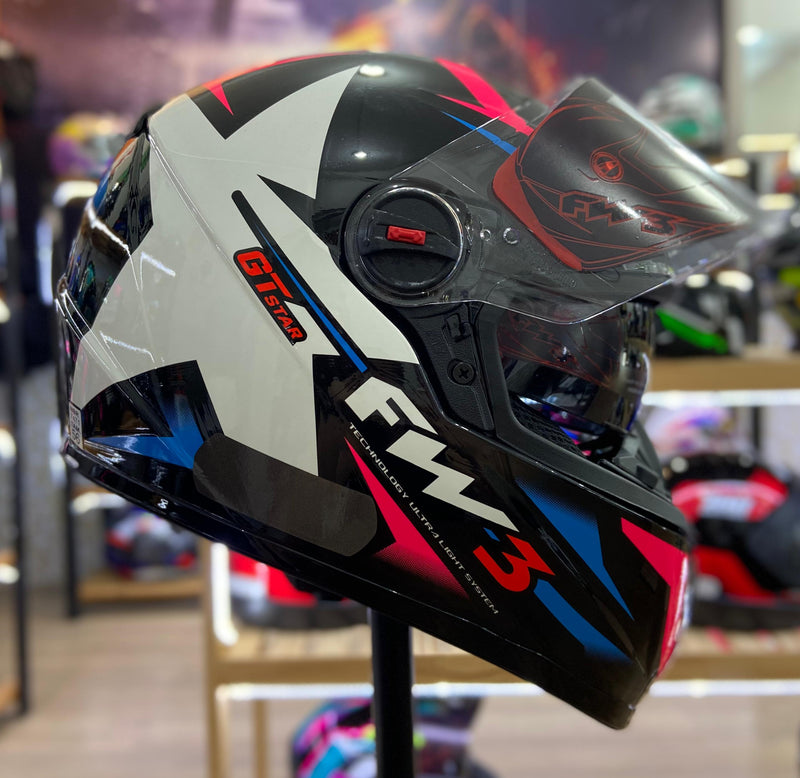 Capacete FW3 GTX STAR PRETO  AZUL COM ROSA