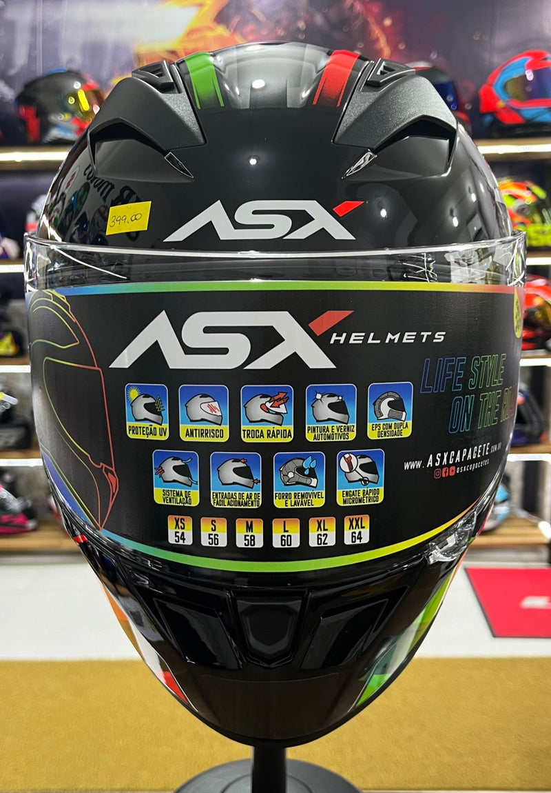 Capacete Sportivo ASX City Start Vermelho, Verde e Branco
