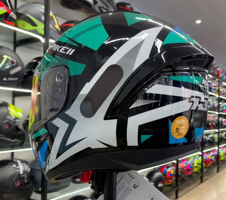 CAPACETE PEELS SPIKE II 1ST PRETO VERDE AGUA