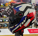 Capacete FW3 GTX Super vermelho, azul e branco, com óculos