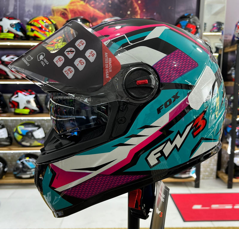 Capacete FW3 GTX FOX Azul Tifany, com óculos interno