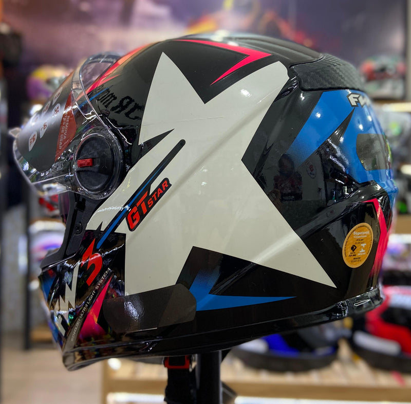 Capacete FW3 GTX STAR PRETO  AZUL COM ROSA