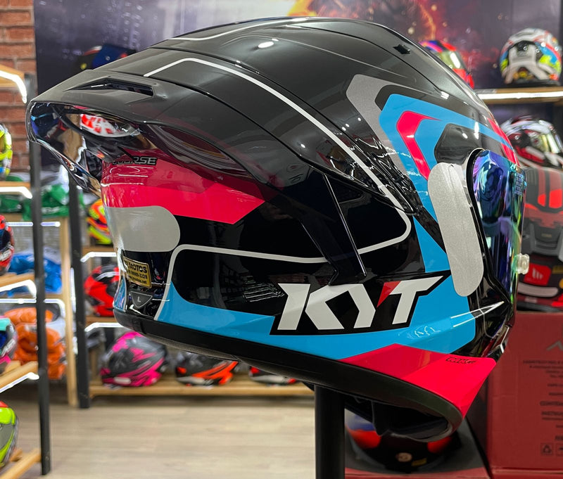 Capacete KYT TT COURSE Overtech Black, Pink + VISEIRA COLORIDA E AEROFOLIO