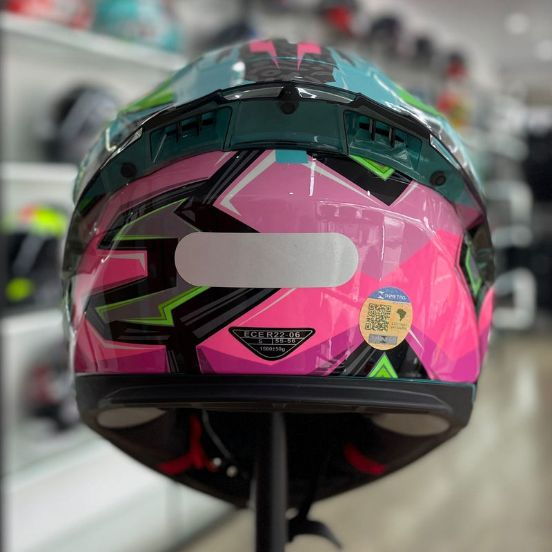 Capacete TEXX RAPTOR ARCADE AZUL VERDE ROSA