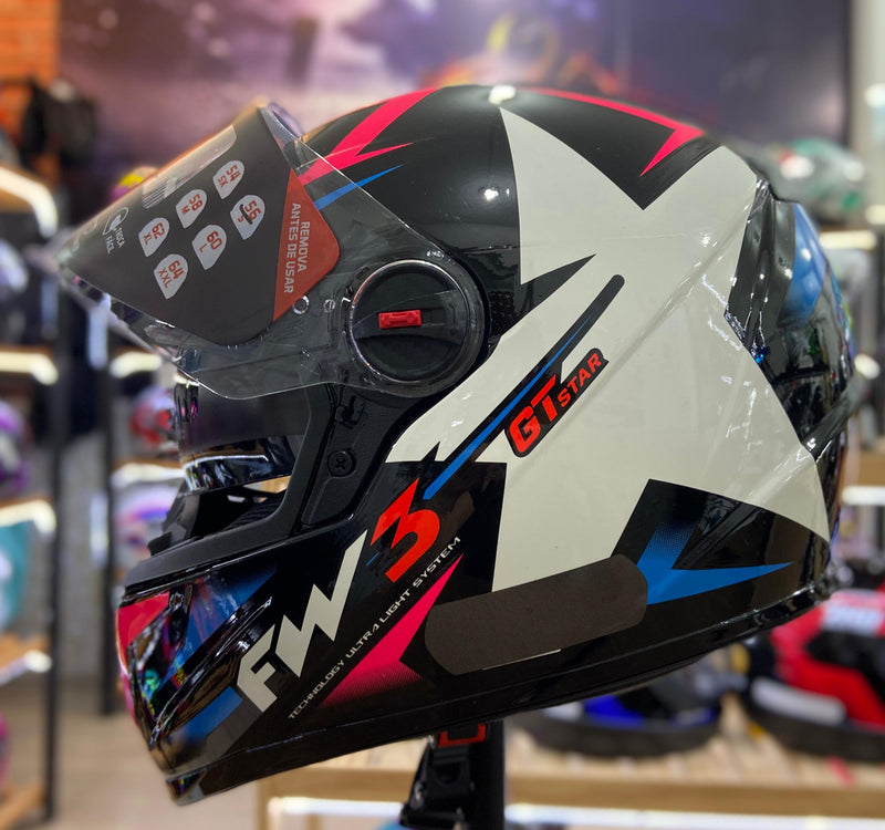Capacete FW3 GTX STAR PRETO  AZUL COM ROSA