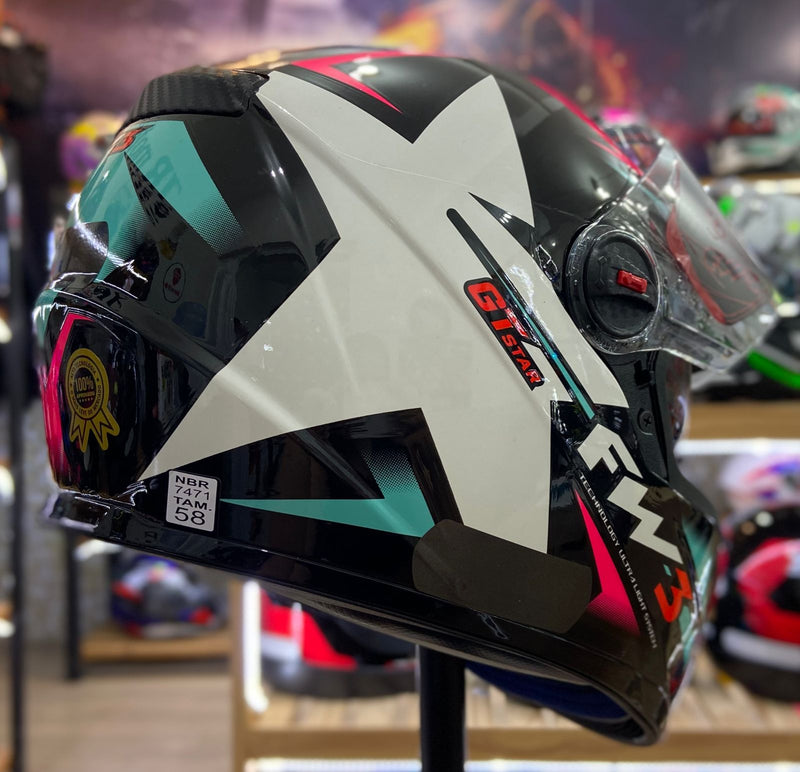 Capacete FW3 GTX STAR PRETO  TIFANY COM ROSA