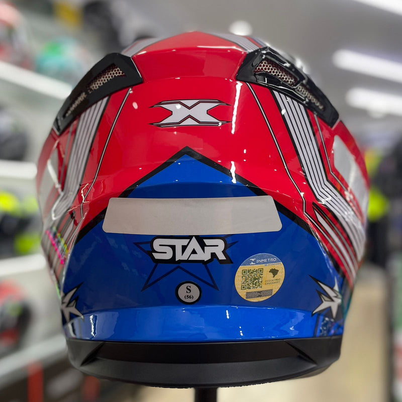 Capacete Texx STRIKE SUPERSTAR AZUL VERMELHO BRANCO