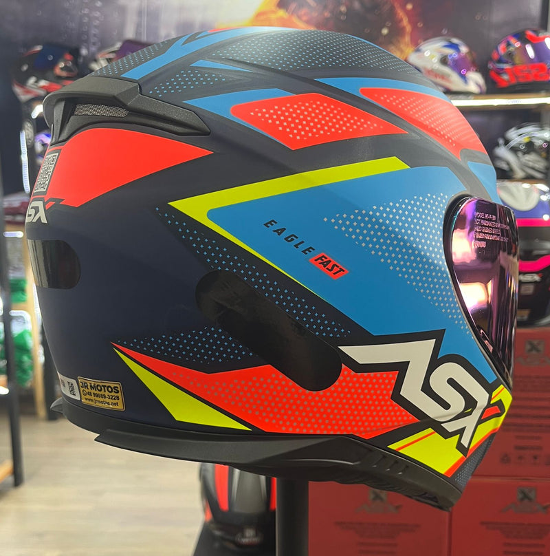 Capacete Sportivo ASX Eagle Fast Azul, vermelho e azul