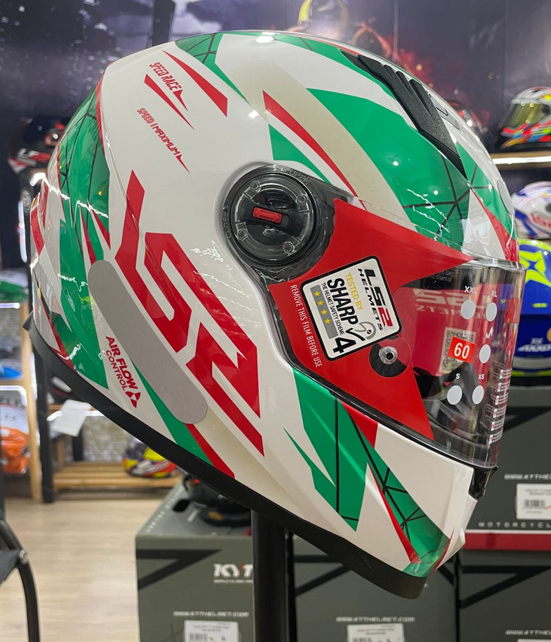 Capacete LS2 FF358 Draze Branco, verde e vermelho