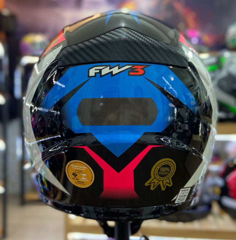 Capacete FW3 GTX STAR PRETO  AZUL COM ROSA
