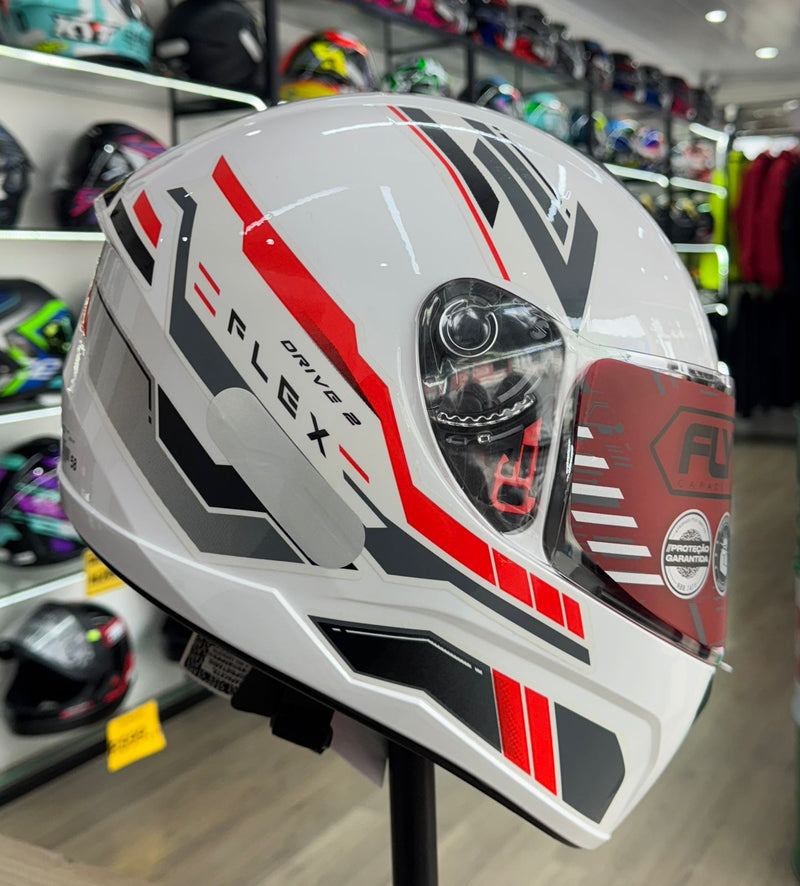 Capacete FLY DRIVE HG FLEX BRANCO VERMELHO