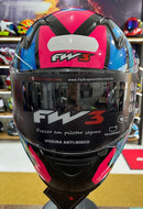 Capacete FW3 GTX FOX Rosa, com óculos interno
