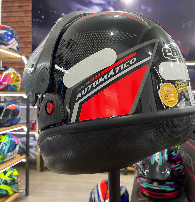 Capacete EBF Automático Bolt, Preto e vermelho