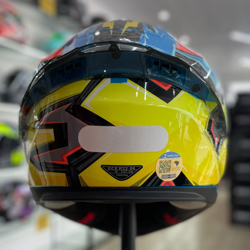 Capacete TEXX RAPTOR ARCADE AZUL VERDE ROSA BRILHO