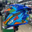 Capacete GTRACING BOLT AZUL AMARELO LARANJA