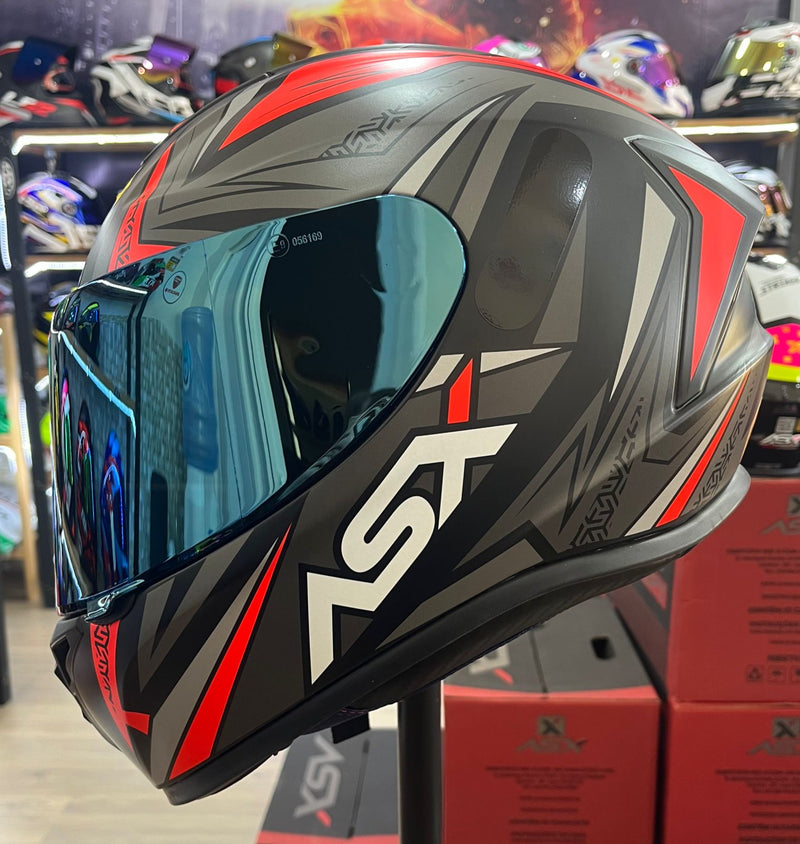 Capacete Sportivo ASX Draken Vector Fosco Vermelho, preto e cinza