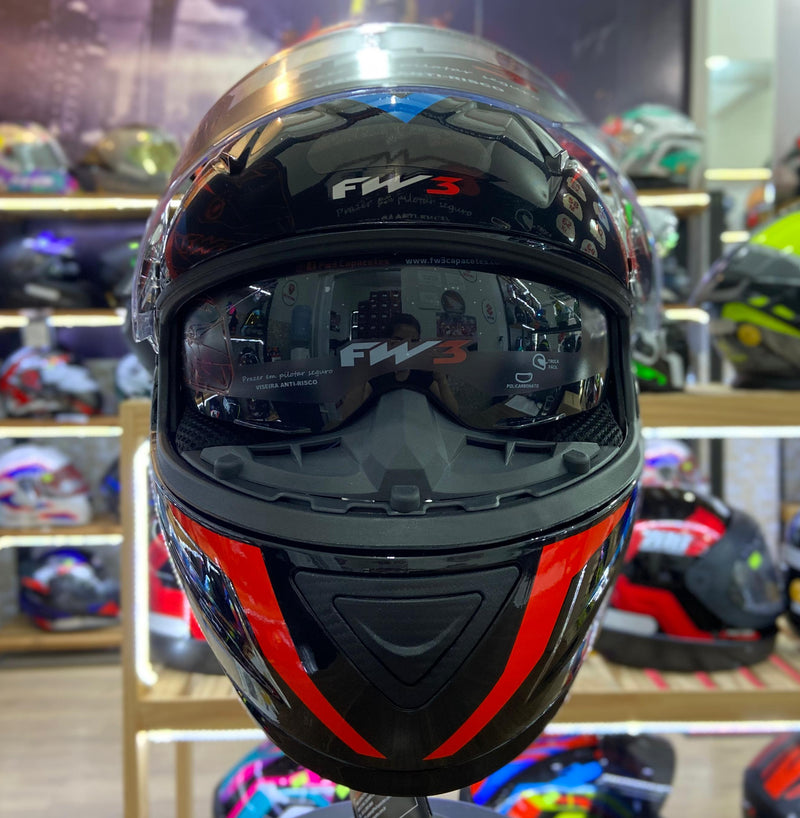 Capacete FW3 GTX STAR, PRETO  AZUL COM VERMELHO