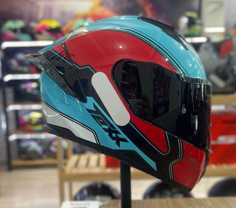 Capacete TEXX RAPTOR HORNET AZUL VERMELHO BRANCO