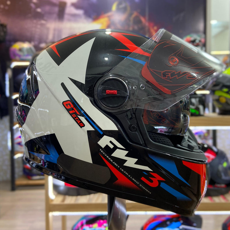 Capacete FW3 GTX STAR, PRETO  AZUL COM VERMELHO