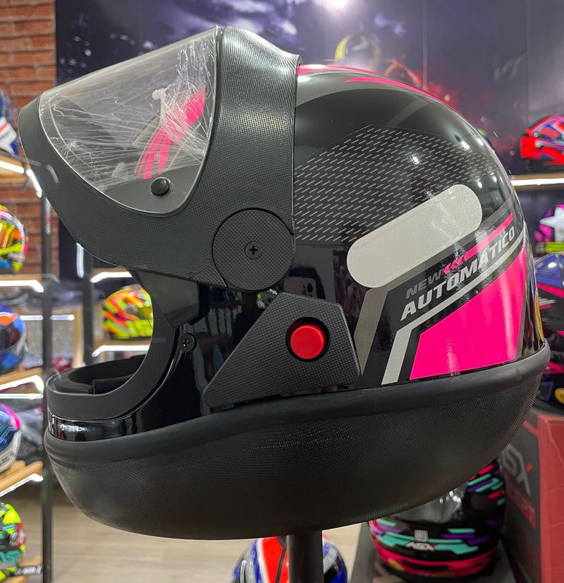 Capacete EBF Automático Style, Preto e Rosa