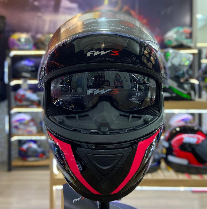 Capacete FW3 GTX STAR PRETO  AZUL COM ROSA