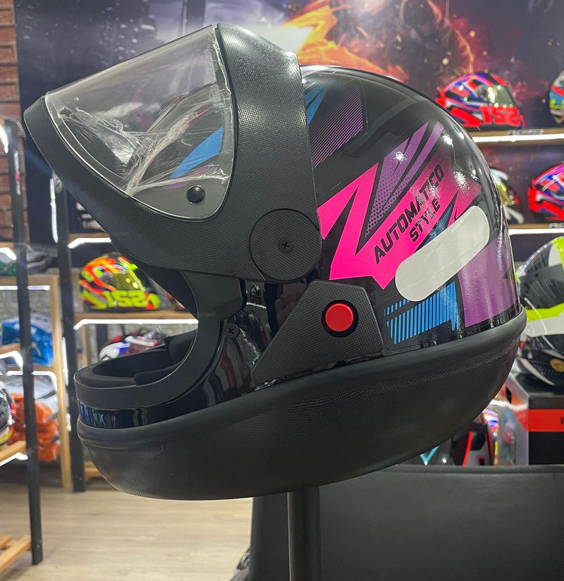 Capacete EBF Automático Style, Preto e Rosa