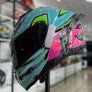 Capacete TEXX RAPTOR ARCADE AZUL VERDE ROSA