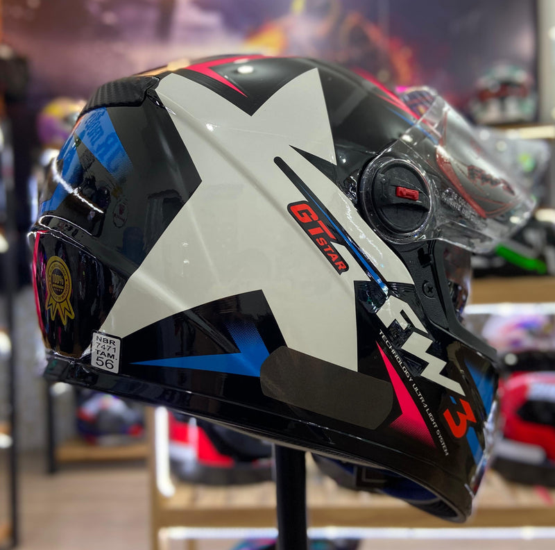 Capacete FW3 GTX STAR PRETO  AZUL COM ROSA