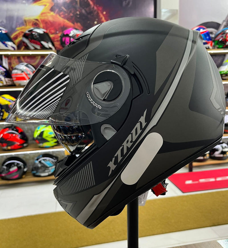 Capacete X troy com óculos interno Preto e prata