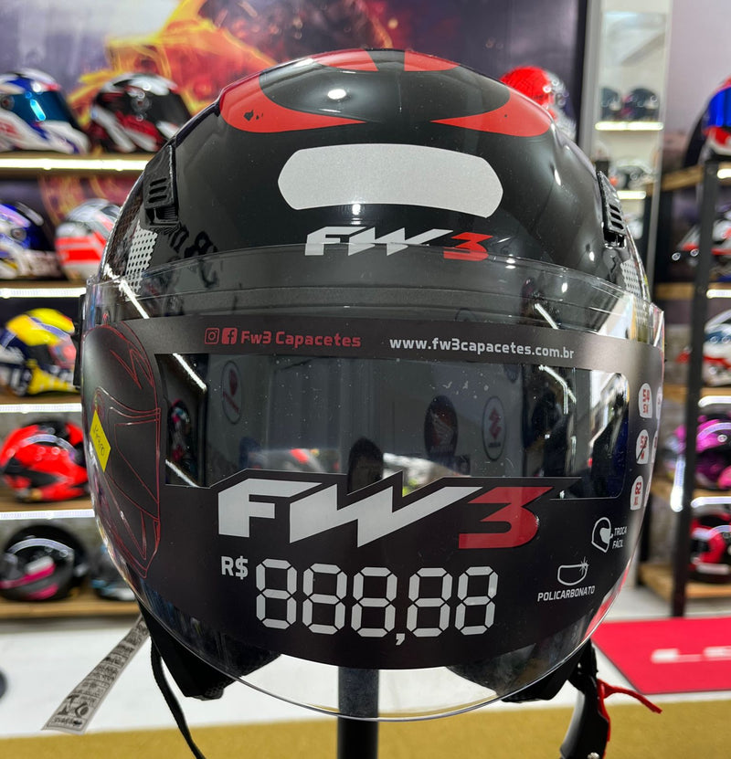 Capacete Aberto FW3 X Open Speed Preto Vermelho